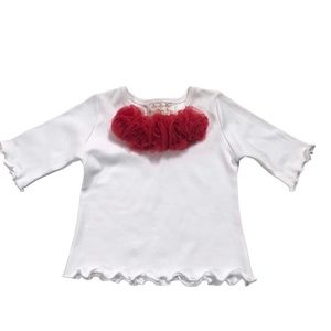 Oopsy Daisy Baby White Tee Shirt with Red Chiffon Flowers 12M